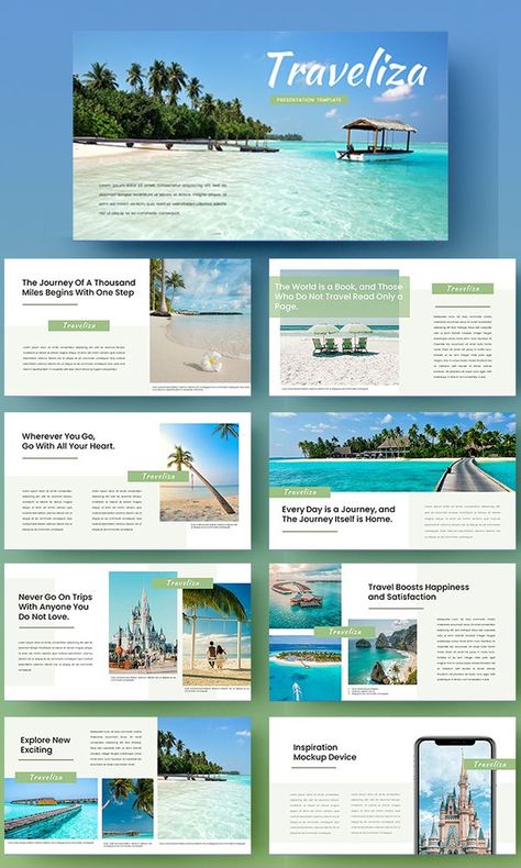 Google Slides Design, Powerpoint Presentation Themes, Travel Booklet, Travel Presentation, Travel Agency Business, Booklet Ideas, Lookbook Design, Presentation Slides Design, Slides Design