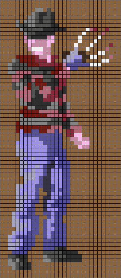 Alpha pattern #162731 | BraceletBook Horror Characters Pixel Art, Freddy Krueger Pixel Art, Horror Tapestry Crochet, Horror Movie Pixel Art, Horror Alpha Pattern, Simple Alpha Patterns, Horror Pixel Art, Pixel Art Horror, Pixel Blanket