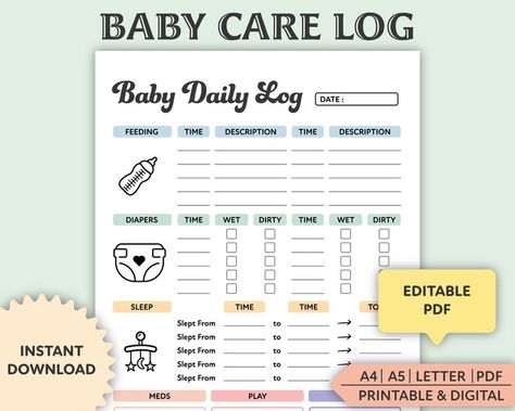 rintable/Digital (Fillable) Editable Baby Daily Log

⭐ Immediately print and use this to keep track of baby’s daily needs!

⭐ This is a great way for caregivers, nannies, daycare teachers, and babysitters to log and keep track of the toddler’s daily schedule and activities in order for parents to have specific information about their children! 

⭐ This the  Baby Daily Care Log is printable and editable. Baby Schedule Template, Babysitter Printable, Log Book Template, Baby Tracker, Baby Record Book, Newborn Schedule, Baby Schedule, Daycare Teacher, Kids Planner