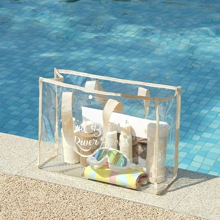 Large Capacity Swimming Bag Transparent Visible Handheld Storage Bag Thickened PVC Waterproof Wash Bag Portable Beach Bag Feature: Quantity: 1Pcs Material: ABS Color: Red,Beige,Black,Navy Product size: 47x15x35cm/18.5x5.9x13.55in Packing size: 20x15x5cm/7.87x5.9x1.97in Gross weight:300g/0.66lb Descrition: FASHIONABLE & FUNCTIONAL - Our design with a top zipper and canvas style flap looks great across your body while you carry your belongings. Just because your bag needs to be transparent doesn't mean it shouldn't be seen. QUALITY MADE - It is made of from 0.4mm thick vinyl. It is thick enough to feel strong and durable, but not so thick that it feels stiff and rigid. The nylon handles are reinforced and each one is double stitched so you can comfortably carry a heavy load. PERFECT SIZE- It Transparent Purse, Clear Tote Bags, Bag Transparent, Beg Tangan, Transparent Bag, Swimming Bag, Wash Bag, Transparent Design, Casual Tote