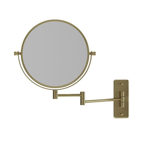 Thermogroup Ablaze Double sided 1 & 5x Magnification Wall Mounted Shaving Mirror - Brushed Brass Brushed Nickel Tapware, Nickel Tapware, Bathroom Routine, Double Sided Mirror, Shaving Mirror, Bathroom Aesthetic, Magnifying Mirror, Grooming Routine, Art Bathroom