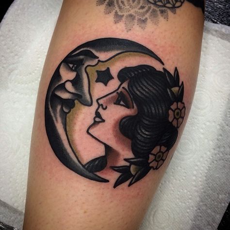 Moon lady today! Thanks guys! Mandatoryrain@hotmail.co.uk Moon And Girl, Poked Tattoo, Moon Lady, Traditional Tattoo Inspiration, Shoulder Blade Tattoo, Foot Tattoos For Women, Hand Poked Tattoo, Pretty Tattoos For Women, Hand Tattoos For Women