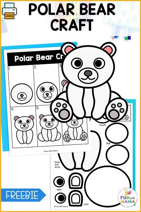 Make an easy polar bear craft in the classroom or at home with this free template. Let the kids have some hands-on fun this winter. Polar Bear Crafts, Polar Bear Craft Preschool, Polar Bear Outline, Polar Bears Preschool, Bear Crafts Preschool, Preschool Supplies, Bear Template, Polar Bear Craft, Reindeer Craft