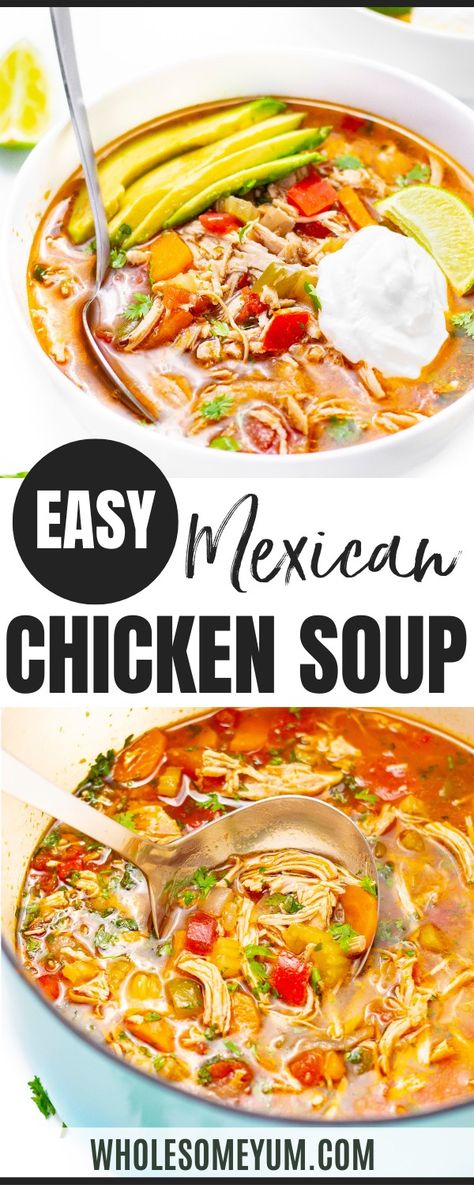 Mexican Chicken Soup ( Caldo De Pollo) Chicken Bell Pepper Soup, Keto Chicken Tortilla Soup Low Carb, Low Carb Mexican Soup, Keto Mexican Soup, Low Carb Soups, Easy Mexican Chicken, Mexican Chicken Soup, Chicken Soup Recipes Homemade, Meat And Veggies