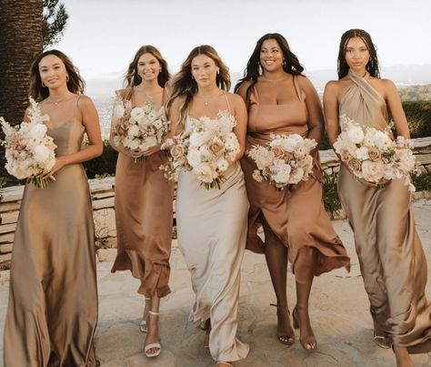 Party Color Ideas, Mocha Bridesmaid Dresses, Nude Bridesmaid Dresses, Brown Wedding Themes, Beige Bridesmaid Dress, Beige Wedding Dress, Beige Bridesmaids, Bridal Parties Colors, Brown Bridesmaid Dresses