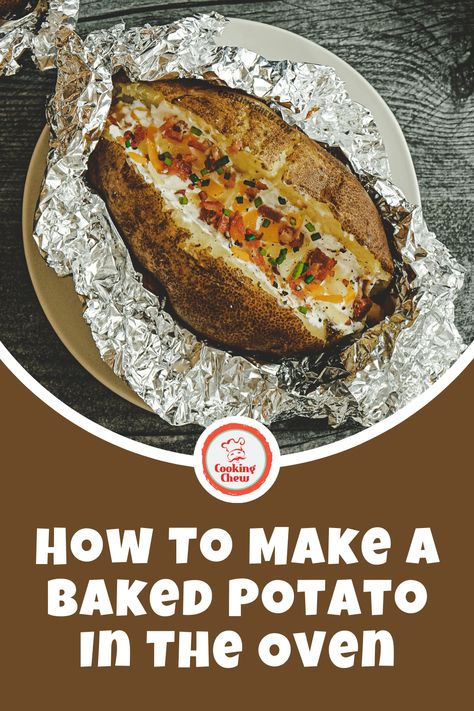 The easiest way to cook a baked potato in the oven is to preheat the oven to 410 degrees, poke some holes in the potato and bake it for an hour. If you want a baked potato that everyone will brag about, read on. #cooking Oven Baked Potatoes Recipes, Potato In The Oven, Baked Potatoes In The Oven, Corn In The Oven, Potatoes In The Oven, Cooking Baked Potatoes, Crispy Baked Potatoes, Best Baked Potato, Perfect Baked Potato