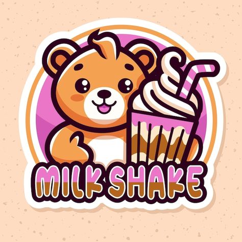 Shake Logo Design, Shake Logo, Funny Bears, Milk Shake, Cute Smile, Premium Vector, Graphic Resources, Milk, Logo Design