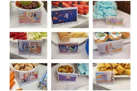 Bluey Birthday Food Labels, Bluey Birthday Party Foods, Bluey Birthday Party Food Labels, Bluey Party Foods, Bluey Theme Food, Bluey Party Food Labels, Bluey Birthday Party Food Ideas, Bluey Party Food Ideas, Bluey Birthday Food Ideas