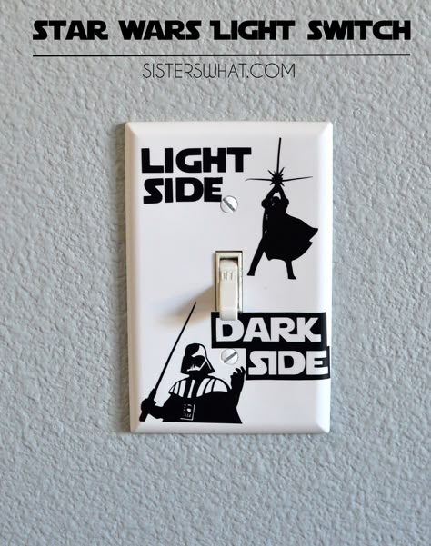 Make your very own Star Wars Light Switch using vinyl or stencil and paint. Star Wars Diy Crafts, Star Wars Light Switch, Star Wars Zimmer, Decoracion Star Wars, Deco Cinema, Geek Home Decor, Star Wars Classroom, Star Wars Bedroom, Star Wars Nursery