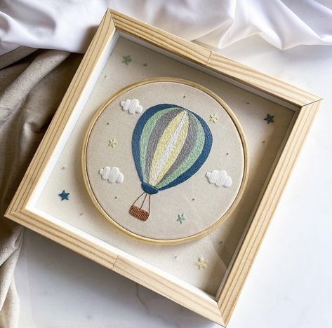 Hot Air Balloon Embroidery, Air Balloon Embroidery, Balloon Embroidery, Nursery Embroidery, Embroidery Illustration, Embroidered Birds, Elephant Balloon, Feather Embroidery, Cushion Embroidery