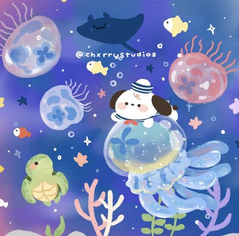 Under The Sea Drawings, Summer Moment, Visual Note Taking, Sea Drawing, Sea Illustration, Kawaii Illustration, Cute Pastel Wallpaper, Pretty Drawings, Creature Concept Art