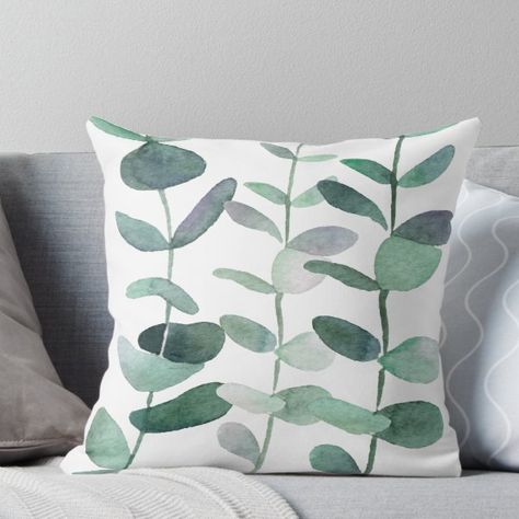 Sage Green Bedroom, Green Throw Pillow, Watercolor Eucalyptus, Painting Green, Green Throw, Green Throw Pillows, Botanical Painting, Green Pillows, Painted Clothes