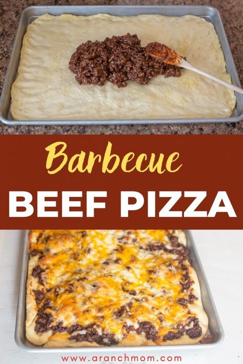 Pizza With Ground Beef, Italian Beef Pizza, Bbq Ranch Pizza, Beef Pizza Recipes, Hamburger Pizza Recipes, Ground Beef Pizza Recipes, Bbq Pizza Recipes, Bbq Beef Pizza, Roast Beef Pizza