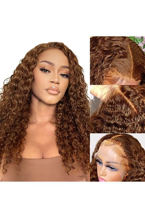 Light Brown Deep Wave Lace Front Wigs Human Hair 13x4 HD Transparent Lace Frontal Curly Wigs for Women Human Hair Glueless Wigs Human Hair Pre Plucked with Baby Hair 150% Density (20Inch Chocolate Brown Colored Wig with Five Gifts) Hair Ginger Brown, Deep Wave Lace Front Wigs, Vacation Hair, Hair Ginger, Wig Brown, Ginger Brown, Vacation Hairstyles, Hd Lace Frontal, Glueless Wigs