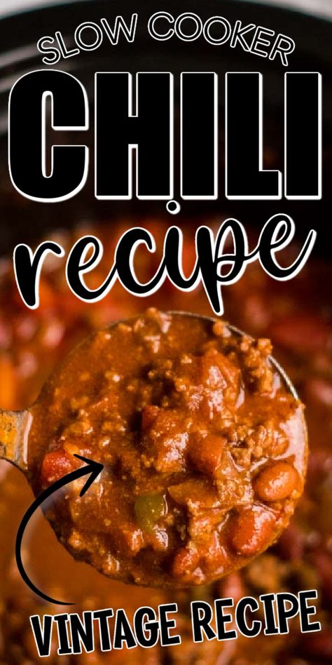 This slow cooker chili recipe is the best dinner solution for busy work nights. This old-fashioned chili recipe is a perfect mixture of zesty tomatoes, hearty beans, and juicy ground meat. Petro Chili Recipe, Chilli Recipe With Cocoa Powder, Best Slow Cooker Chili Recipe, Chili Recipe With Italian Sausage, Sweet Heat Chili Recipe, Best Chili Recipe Crockpot, Old Fashioned Chili, Chili Varieties, Red Bean Chili Recipe