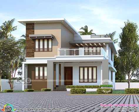 1780 sq-ft 3 bedroom flat roof house plan Small House Roof Design, House Structure Design, Modern Bungalow House Design, Flat Roof House, Kerala House, 2 Storey House Design, 3 Bedroom Flat, Roof House, House Roof Design