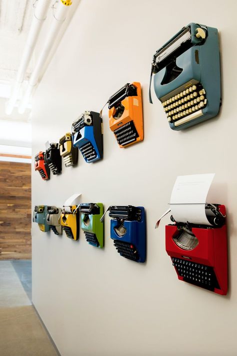 "Typewriters" by ANTLRE - Hannah Sitzer seen at Google RWC SEA6, Redwood City | Wescover Man Cave Office, Family Room Makeover, Display Frames, Custom Wall Decor, Diy Artwork, Redwood City, Minimal Wall Art, Inspiring Things, Wall Decor Design