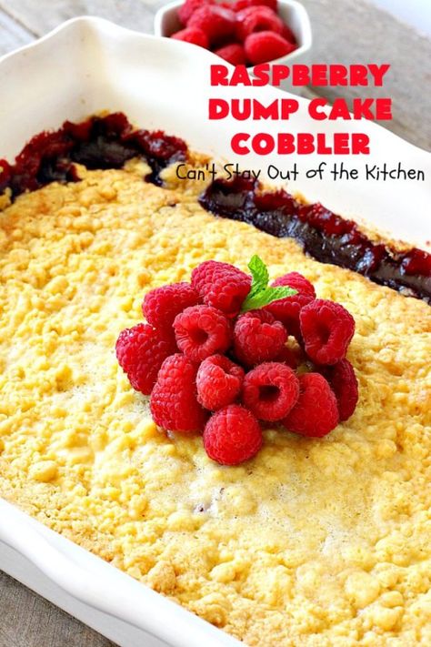 Fresh Raspberry Dump Cake, Raspberry Dump Cake Recipes, Raspberry Dump Cake, Dump Cake Cobbler, Dessert Cobbler, Pie Filling Desserts, Coconut Almonds, Raspberry Pie Filling, Cake Raspberry