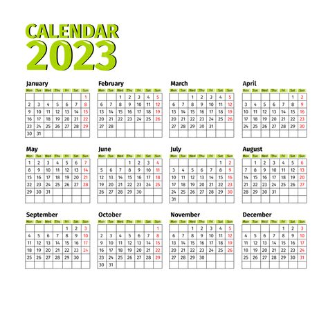 2023 Vector, Watercolor Calendar, Calendar Background, Table Calendar, October Calendar, Minimalist Tables, Calendar 2023, 2023 Calendar, Green Table