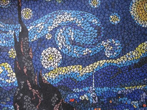 Starry Night Mosaic, Easy Mosaic Patterns, Islamic Mosaic, Easy Mosaic, Starry Night Art, Mosaic Tile Art, A Starry Night, Starry Nights, Van Gogh Art