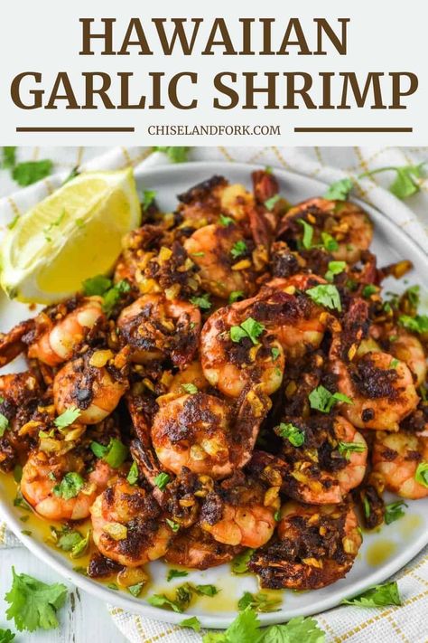 You'll feel like you're at food truck in Hawaii with this Hawaiian garlic shrimp which is cooked in a buttery and super garlicky sauce. #hawaiiangarlicshrimp #garlicshrimp #shrimprecipe #shrimp | chiselandfork.com Walnut Shrimp Recipe, Shrimp Piccata, Hawaiian Garlic Shrimp, Piccata Recipe, Walnut Shrimp, Hawaiian Dishes, Honey Walnut, Honey Walnut Shrimp, Best Seafood Recipes