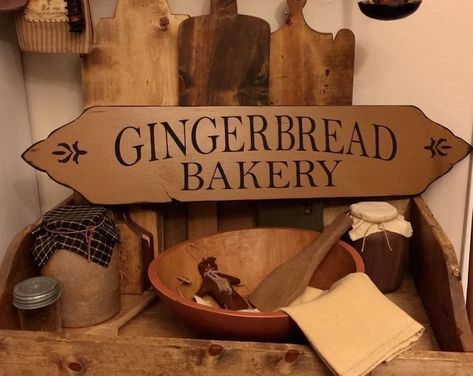 Gingerbread Bakery Sign Christmas Sign Primitive Christmas - Etsy Canada Wooden Kitchen Items, Bakery Signs, Gingerbread Bakery, Primitive Country Christmas, Bakery Sign, Christmas Country, Primitive Kitchen Decor, Gingerbread Christmas Decor, Country Sampler