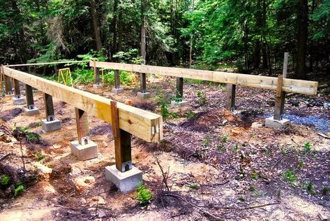 This is post 2 of 3 in our series “Rising Barn Foundations”, where the different types of foundations are explained for installation. Click here for Part 1. In terms of difficulty, pier and beam… Cabin Foundation, Pier And Beam Foundation, Building A Small Cabin, Diy Foundation, Foundation Design, Diy Cabin, Building A Cabin, House Foundation, Off Grid Cabin