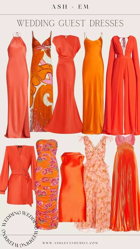 Orange Wedding Guest Dress, Orange Dress Outfits, Pink And Orange Wedding, Orange Dress Wedding, Wedding Guest Outfit Ideas, Gorgeous Bridesmaid Dresses, Orange Bridesmaid Dresses, Beach Wedding Guest Dress, Bridesmaid Colors