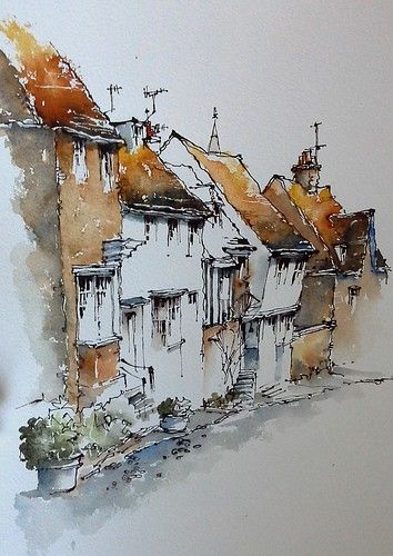 Line And Wash, Watercolor House Painting, Pen And Wash, Watercolor Architecture, Watercolour Inspiration, Architecture Painting, Watercolor Painting Techniques, 수채화 그림, Watercolor Landscape Paintings