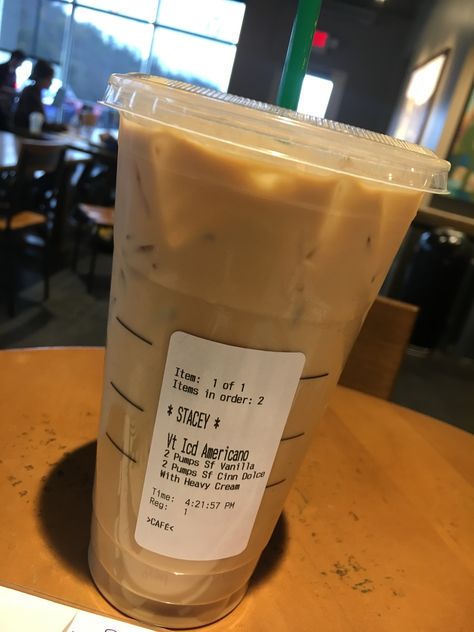 Vt iced americano- Two pumps sf vanilla, two pumps sf cinnamon dolce and one pump mocha sauce with heavy cream/extra ice.       Vt iced coffee- Two pumps white mocha, one pump caramel syrup  heavy cream /extra Carmel and extra ice. Starbucks Americano, Americano Starbucks, Starbucks Americano Drinks, Low Calorie Iced Coffee Dunkin, Starbucks White Mocha Iced Coffee, Starbucks Vanilla Sweet Cream Cold Foam, Dunkin Low Calorie Iced Coffee, Mcdonald’s Carmel Iced Coffee, Low Carb Starbucks Drinks