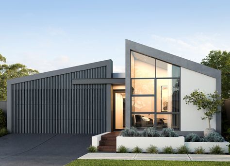 TERRACE | Single Storey Narrow Lot Home Designs Perth Narrow House Designs, Skillion Roof, One Storey House, Modern House Facades, Modern Exterior House Designs, Minimal House Design, Storey Homes, Home Building, Metal Building Homes