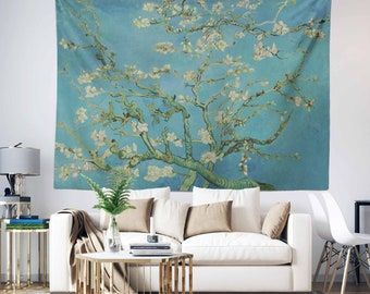 Van Gogh Cherry Blossoms, Van Gogh Almond Blossom, Arte Van Gogh, Above Bed Decor, Fabric Wall Hanging, Almond Blossom, Hippie Decor, Fabric Wall Art, Hanging Flower Wall