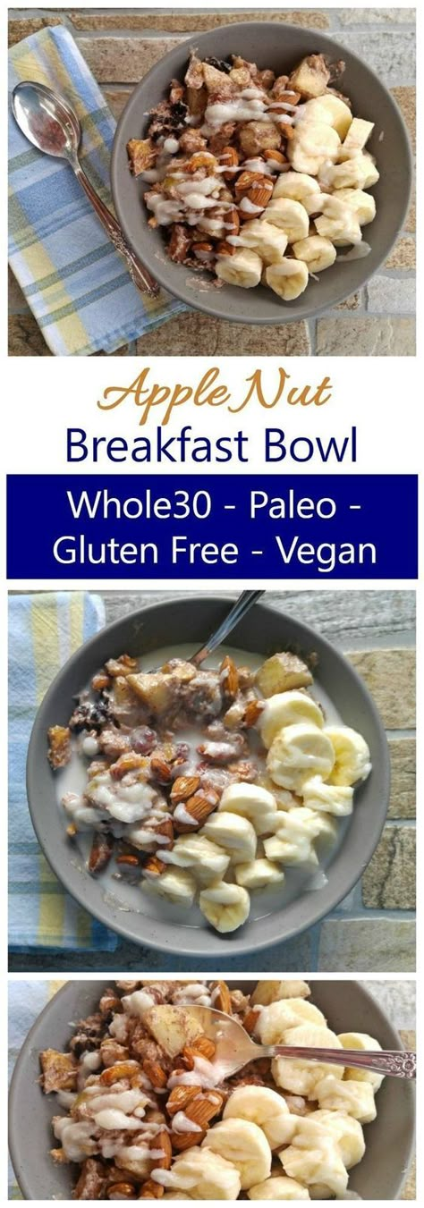 This Whole30 Breakfast Bowl is a warm bowl of healthy ingredients. It's also Paleo, Vegan, Dairy Free and Gluten Free. So filling and tasty! Healthy Breakfast Bowl, Whole30 Breakfast, Healthy Breakfast Bowls, Whole 30 Breakfast, Gluten Free Recipes For Breakfast, Breakfast Healthy, Whole Food Diet, Paleo Vegan, Tasty Healthy