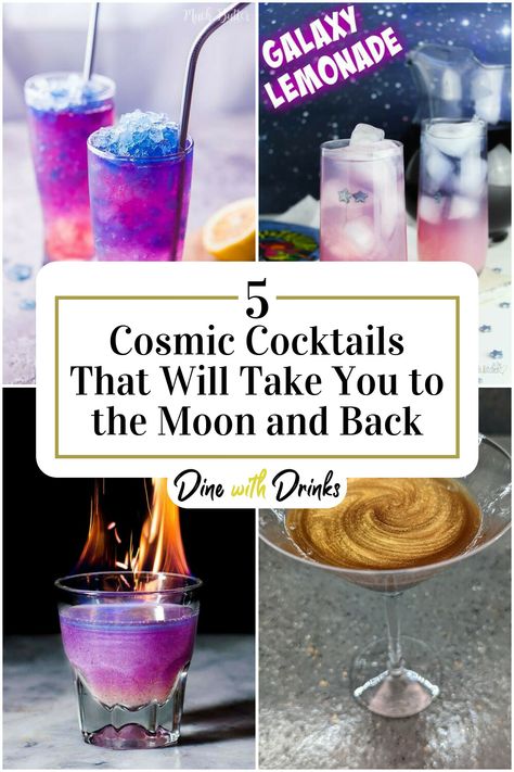 Collage of 4 galaxy cocktails. Galaxy Themed Cocktails, Space Themed Alcoholic Drinks, Space Cocktails Drinks, Space Mocktails, Space Theme Drinks Alcohol, Drink Party Themes, Galaxy Dinner Party, Space Drinks Alcohol, Galaxy Drinks Non Alcoholic