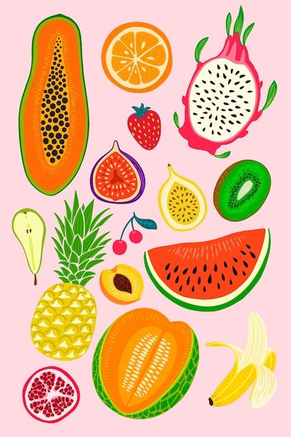 Vector Fruit Illustration, Retro Fruit Illustration, Cute Fruit Illustration, Bujo Lettering, Watermelon Illustration, Fruit Coloring Pages, Fruits Images, Fruit Illustration, Paper Illustration