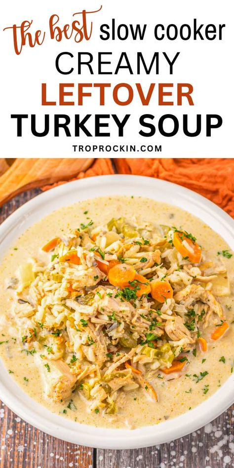 Slow Cooker Turkey and Rice Soup Turkey Rice Soup Crockpot, Turkey Wild Rice Soup Crockpot, Crock Pot Turkey Soup, Orzo Soup Crockpot, Wild Rice Soup Crockpot, Rice Soup Crockpot, Turkey And Rice Soup, Slow Cooker Turkey Soup, Turkey Wild Rice Soup