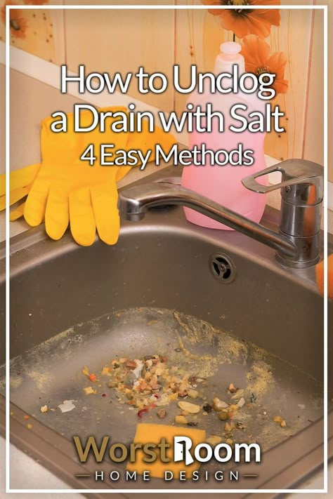 How to Unclog a Drain With Salt - 4 Easy Methods Unclog Kitchen Sink, Unclog Sink Drain, Clogged Sink Bathroom, Clean Clogged Drain, Unclog A Drain, Cleaning Sink Drains, Clogged Sink Drain, Kitchen Sink Clogged, Unclog Sink