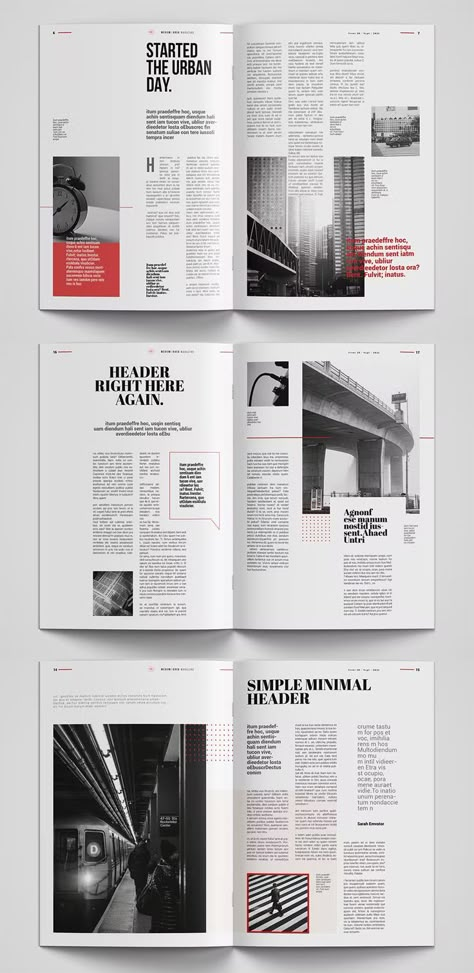 Magazine Articles Design, Modern Page Layout, Magazine Layout Design Architecture, Free Indesign Templates, Business Magazine Design, Indesign Layout Ideas, Canva Magazine Template, Magazine Pages Design, Modern Editorial Design