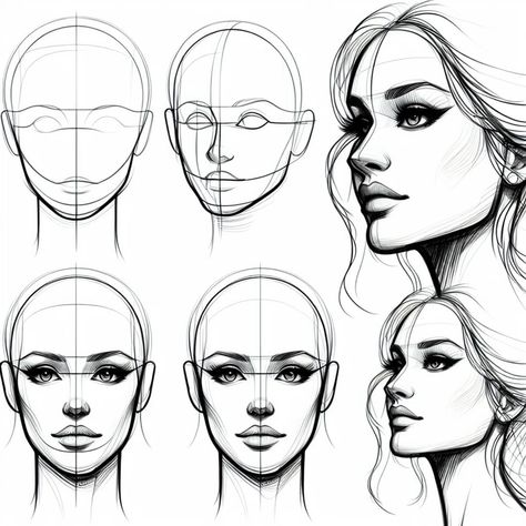 Shape Sketch, Practice Drawing Faces, Side View Drawing, Face Structure, Female Face Drawing, Body Shape Drawing, Sketchbook Inspo, Pencil Sketch Images, Drawing People Faces