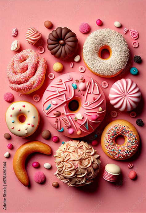 Donut Decorating Ideas, Donut Art, Food Pillows, Mini Donuts, Print Designs Inspiration, Digital Art Print, Cake Inspiration, Cupcake Cookies, Food Design