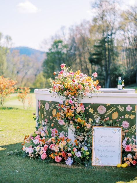 An Enchanted Garden Wedding Inspired by the Island of Capri! Wedding Bar Design, Coral Wedding Flowers, All Things Wedding, Island Of Capri, Enchanted Garden Wedding, Garden Party Theme, Event Bar, Orchid Wedding, Wedding Inspired