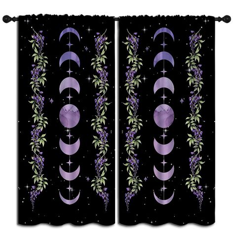 PRICES MAY VARY. Theme: Floral,Gothic Care Instructions: Machine Wash Material: Microfiber Special Feature: Bagged Package Included: · Blackout window curtains 2 Pcs set ( two panels).  Curtain features： · Light and UV blocking. · Block more than 90-100% of sunlight (dark colors are better). · Reduce noises from busy streets and high traffic areas. · Protect furniture from sun damage and fading. · Provides complete privacy when needed. · Blocking street lights and car lights at night will darken Bedroom Elements, Witchy Bedroom, Moonlit Garden, Witchy Room, Magical Decor, Blackout Curtains Bedroom, Gothic Bedroom, Boy Girl Bedroom, Unique Curtains