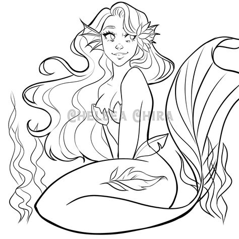 A fun mermaid coloring sheet to download and color at home! Beautiful Mermaid Drawing, Seaweed Mermaid, Mermaid Base, Mermaid Oc, Thea Stilton, Mermaid Coloring Book, Manga Coloring Book, Mermaid Drawings, Body Base Drawing