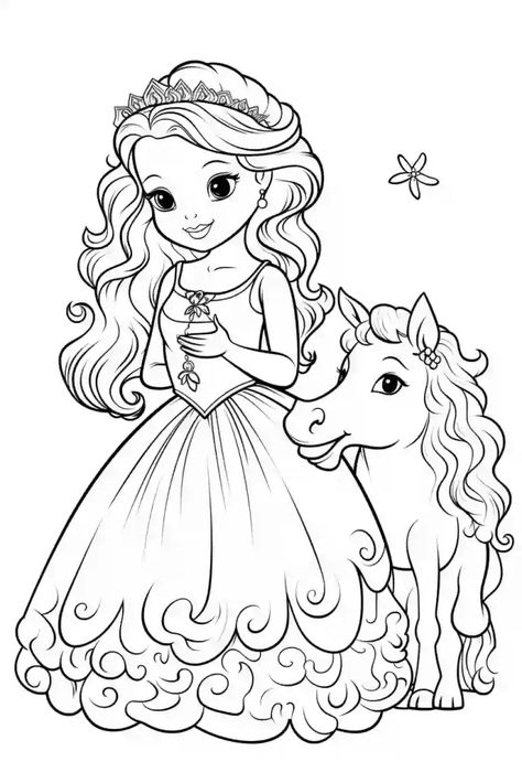 Free Princess Coloring Pages, Princess Coloring Pages For Kids, Disney Coloring Pages Printables, Princess Coloring Sheets, Disney Princess Colors, Disney Princess Coloring Pages, Barbie Coloring Pages, Barbie Coloring, Horse Coloring Pages