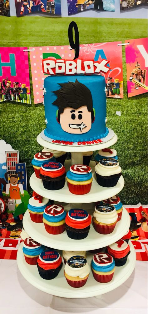 Roblox Birthday Treats, Roblox Giveaway Ideas, Roblox Birthday Centerpieces, Roblocks Birthday Party Ideas, Roblox Theme Birthday Party Ideas, Roblox Birthday Shirt Boy, Roblox Cupcake Cake, Roblox Cupcake Ideas, Roblox Birthday Party Ideas Cakes