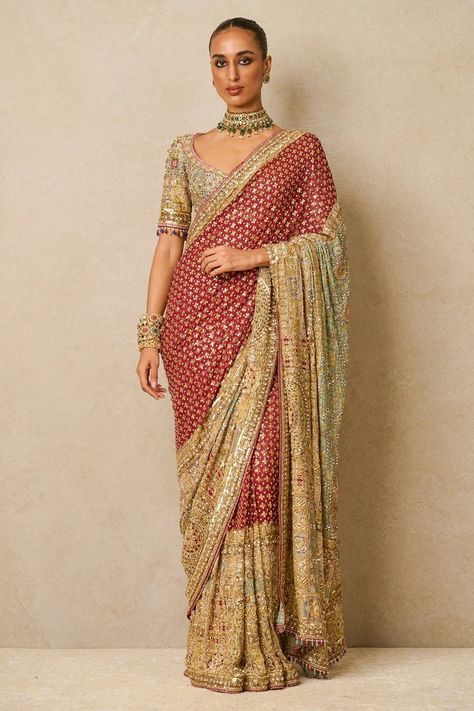 Saree Georgette, Bridal Sarees South Indian, Indian Bride Outfits, Fancy Sarees Party Wear, Saree Designs Party Wear, Blouse Silk, Indian Bridal Wear, Tarun Tahiliani, Indian Bridal Fashion