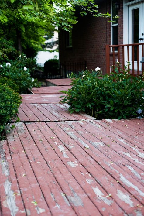 How To Refinish A Deck, Deck Over, Painted Wood Deck, Painting A Deck, Wood Deck Plans, Lake House Deck, Deck Paint Colors, Small Deck Ideas, Patio Outdoor Ideas