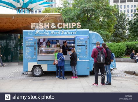 Fish And Chips Van on London's South Bank Embankment , UK Stock Photo Starting A Food Truck, Best Food Trucks, Fish N Chips, Mobile Food Trucks, Food Truck Business, Concession Trailer, Make Money From Pinterest, Crepe Recipes, Money Making Jobs