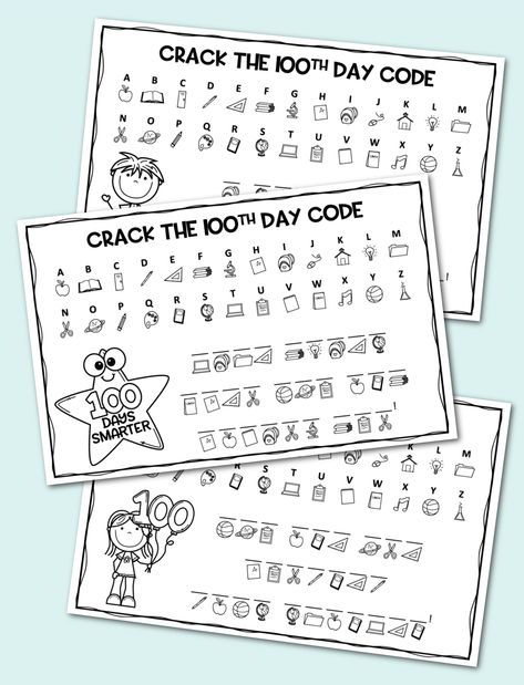 100s Day Kindergarten, 100th Day Of School Games, 100th Day Of School 3rd Grade, Free 100 Days Of School Printables, Code Puzzles, 100 Días De Clases, 100 Day Activities, 100th Day Activities, 100th Day Of School Activities