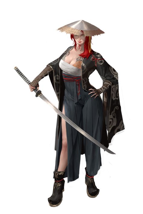 ArtStation - Yakuza Female Swordsman, 3d Karakter, Female Samurai, Modele Fitness, Female Artwork, Female Armor, Female Knight, Samurai Warrior, Comics Girl